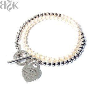 Tiffany to Wrap Bead Bracelet Pearl Diamond Heart Silver Co